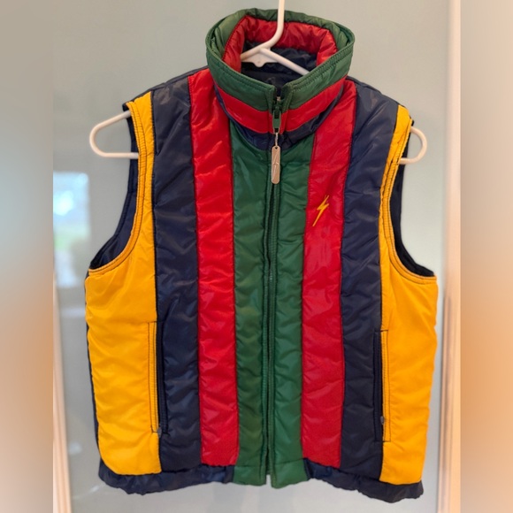 RARE Vintage Late 70s Lightning Bolt Hawaiian Production Rainbow Puffer Vest, M - Picture 4 of 10